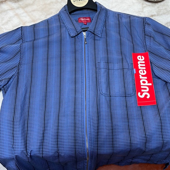 Supreme Other - Supreme collared zip up blue and black dots